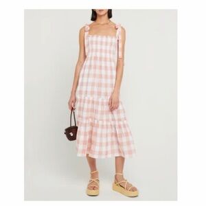 Chic Pink Gingham Midi Dress